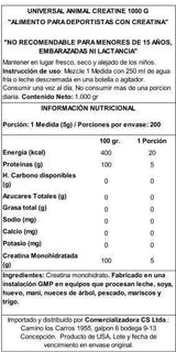 Animal Creatina Micronizada 1 kg Sin Sabor – Universal Nutrition, Formato Ahorro para Atletas