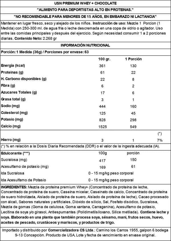 USN Premium Whey 5 lb Chocolate – Proteína de Suero Premium para Músculo y Recuperación Superior