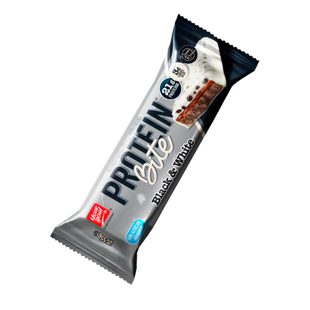 Barra Bite Black & White individual. Snack de proteína con combinación de chocolate negro y blanco