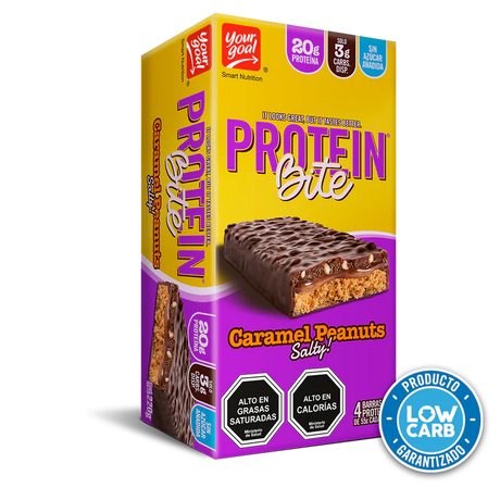 Caja de 4 unidades de Barra Bite Caramelízalo Peanuts Salty. Barra de proteína con sabor a caramelo y maní salado