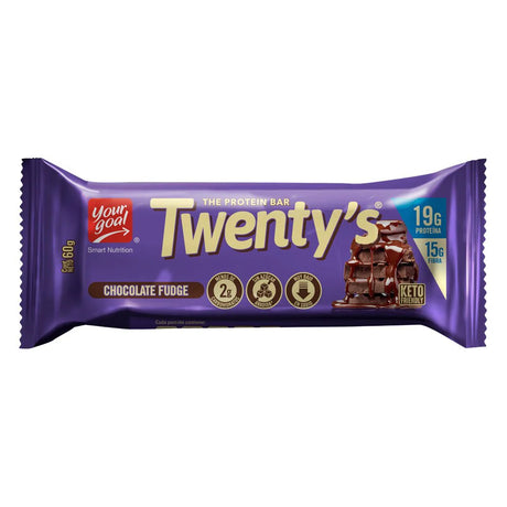 Barra de Proteína Twenty's sabor Chocolate Fudge (Unidad). 19g proteína, 0% azúcar añadida, Sin Gluten, 130 kcal