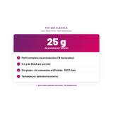 Basic Whey Protein — 25 g de proteína por porción; Perfil completo de aminoácidos (18 declarados); 5,4 g de BCAA por porción; Sin gluten · sin colorantes artificiales · RBST-free; Testeada por laboratorio externo