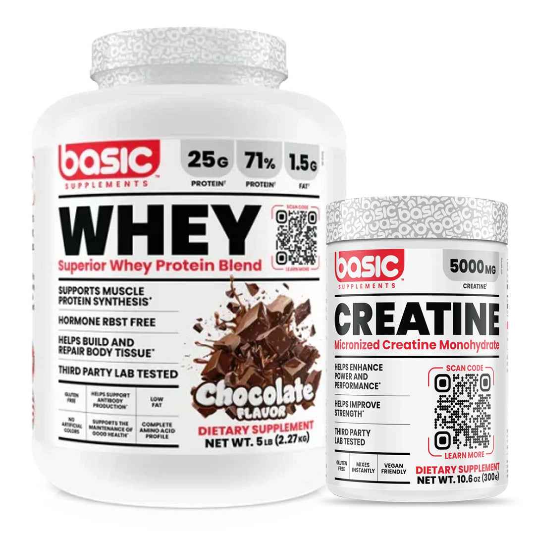 Pack Basic Nutrition: Whey 5lbs + Creatina | Stack de Aumento Muscular