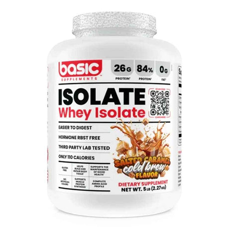 Basic Supplements Whey Protein Isolate 5 Lb Caramel Cold Brew | Proteína Aislada 26g por Porción | Baja en Carbohidratos