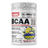 BCAA de Basic Supplements — 7 g de BCAA en ratio 2:1:1 y 450 mg de electrolitos por porción, vegano y sin gluten, sabor Blueberry Lemonade — envase blanco
