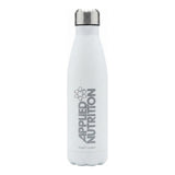 Botella de acero inoxidable Applied Nutrition 500 ml blanca con tapa plateada a rosca — logo Applied Nutrition