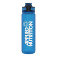 Botella de agua Applied Nutrition de 1 litro azul con tapa deportiva de apertura rápida y argolla — logo Applied Nutrition