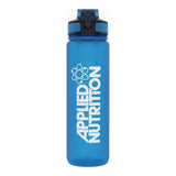 Botella de agua Applied Nutrition de 1 litro azul con tapa deportiva de apertura rápida y argolla — logo Applied Nutrition