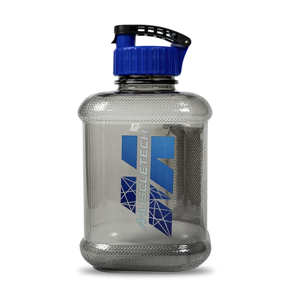 botellón de 1.8 litros e capacidad con logo muscletech de color azul 
