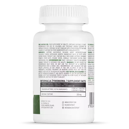 OstroVit Cafeína 200 mg 200 Tabs – Pre-Entreno Puro, Energía y Foco Mental para Deportistas