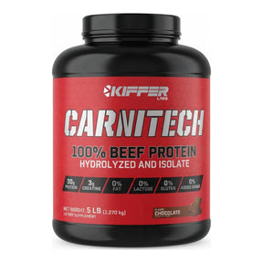Proteína de carne Carnitech Kiffer Labs sabor Chocolate - 30 g de proteína y 3 g de creatina por porción, sin lactosa - vista frontal del envase