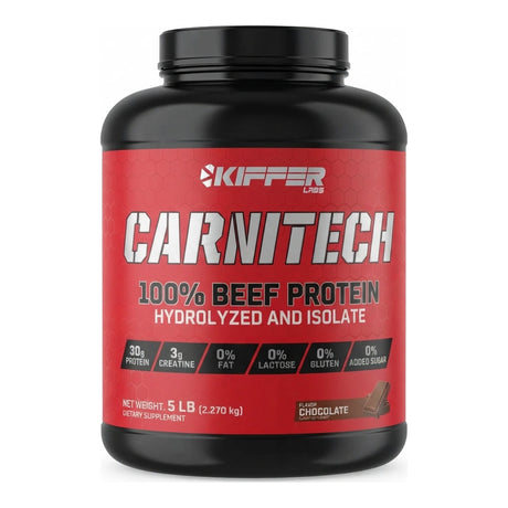 Proteína de carne Carnitech Kiffer Labs sabor Chocolate - 30 g de proteína y 3 g de creatina por porción, sin lactosa - vista frontal del envase