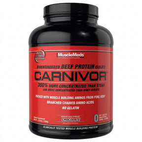 Proteína Carnivor MuscleMeds 4,18 lb sabor Chocolate — 23 g de proteína de carne por porción — vista frontal del envase
