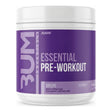 CBUM Essential Pre-Workout de RAW Nutrition — pre-entreno en polvo de Chris Bumstead con 200 mg de cafeína, beta-alanina y tirosina por porción — envase morado, sabor Grape