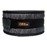 Cinturón de levantamiento ORXfit color Black Camo - neopreno acolchado contorneado con cierre de velcro y bordes ribeteados en nylon - vista frontal