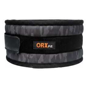Cinturón de levantamiento ORXfit color Black Camo - neopreno acolchado contorneado con cierre de velcro y bordes ribeteados en nylon - vista frontal