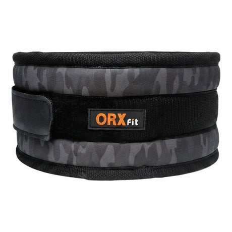 Cinturón de levantamiento ORXfit color Black Camo - neopreno acolchado contorneado con cierre de velcro y bordes ribeteados en nylon - vista frontal