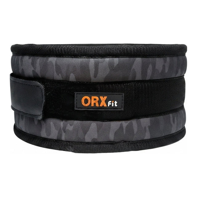 Cinturón de levantamiento ORXfit color Black Camo - neopreno acolchado contorneado con cierre de velcro y bordes ribeteados en nylon - vista frontal