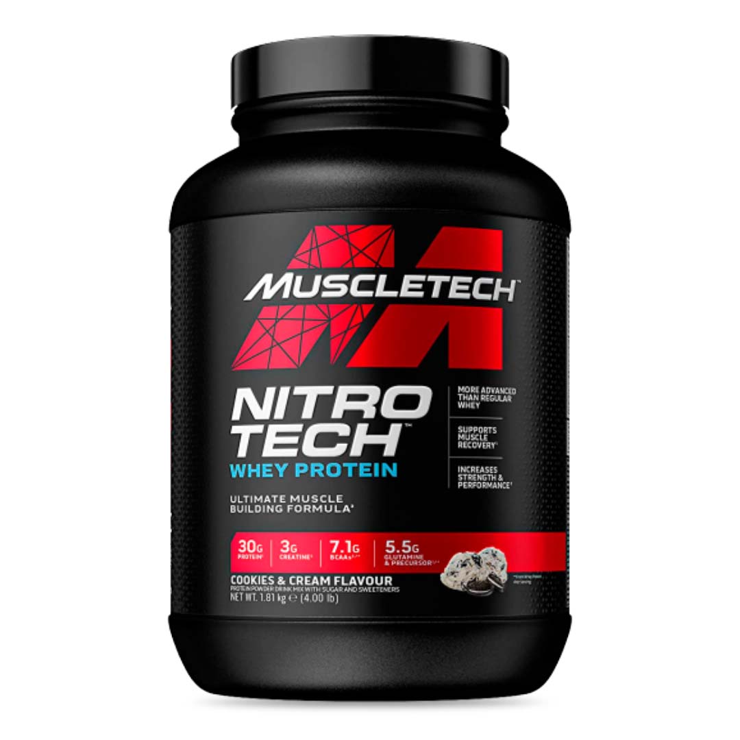Nitro Tech 4 LB Cookies & Cream: Proteína con Creatina para Ganancia Muscular y Rendimiento | TBH Suplementos Chile