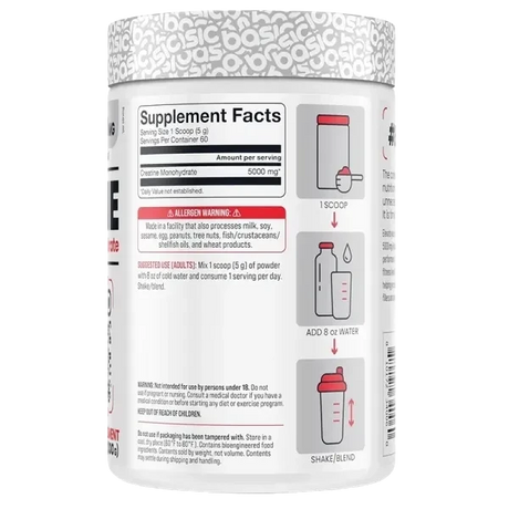 Basic Supplements Creatina Monohidratada 300 g Sin Sabor – 100% Pura, Sin Aditivos