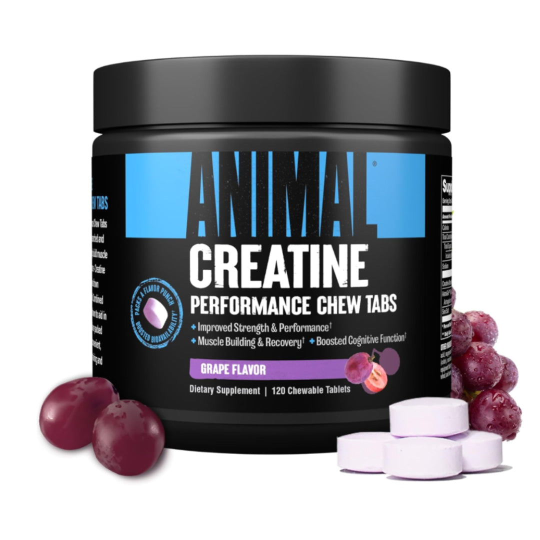 Envase de Creatina Performance Chew Tabs Animal, 120 tabletas masticables