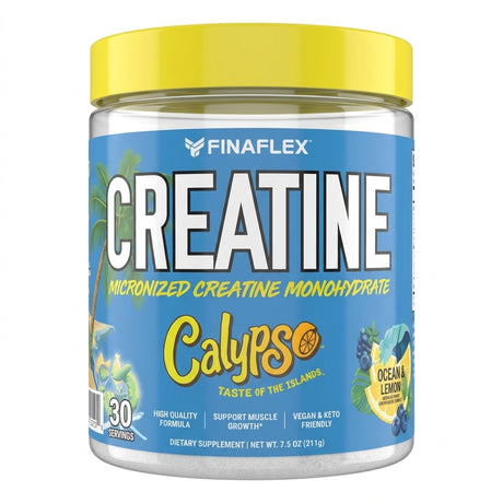 Creatina Finaflex + Calypso sabor Ocean Blue Lemonade - creatina monohidrato micronizada saborizada, 5 g por porción, vegana - vista frontal del envase