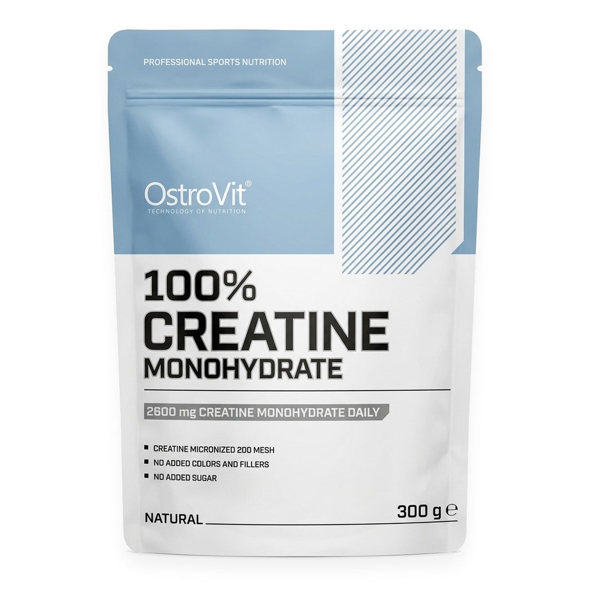 Creatina Monohidratada Ostrovit 300 g - 3 g de creatina por porción - vista frontal del envase