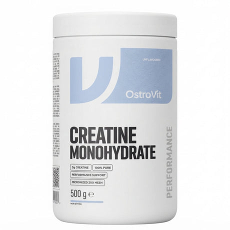 Creatina Monohidratada Ostrovit 500 g - 3 g de creatina por porción, 147 porciones, micronizada 200 mesh, sin sabor - vista frontal del envase