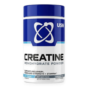 Creatina Monohidratada Micronizada USN 300 g - 5 g de creatina por porción - vista frontal del envase
