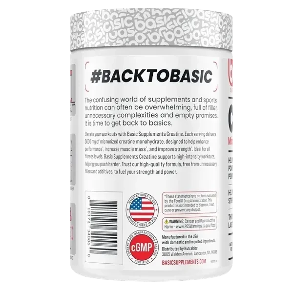 Basic Supplements Creatina Monohidratada 300 g Sin Sabor – 100% Pura, Sin Aditivos