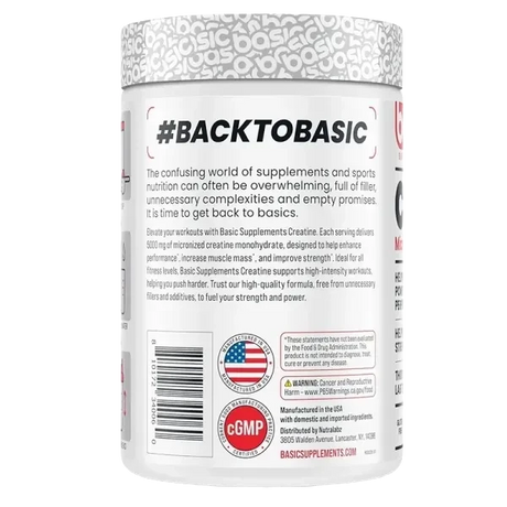 Basic Supplements Creatina Monohidratada 300 g Sin Sabor – 100% Pura, Sin Aditivos