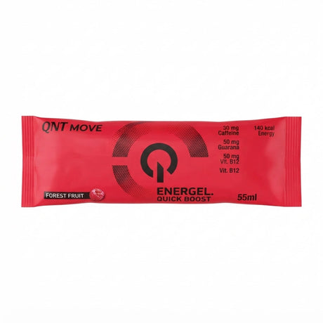 Gel Energético Energel QNT 55 ml sabor Forest Fruit - 35 g de carbohidratos, 30 mg de cafeína y guaraná - vista frontal del sobre