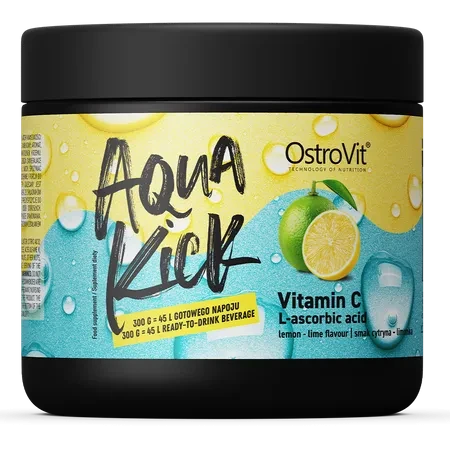 OstroVit Aqua Kick Vitamina C 300 g Lemon Lime – 1000 mg por Porción, Polvo Soluble, 30 Servicios