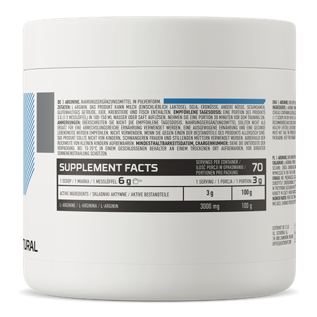 OstroVit L-Arginina 210 g Sin Sabor – Precursor de Óxido Nítrico para Pump y Rendimiento