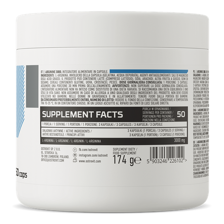 OstroVit L-Arginina 3000 mg 150 Cápsulas – Vasodilatación, Pump y Salud Cardiovascular