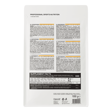 OstroVit Creatina Monohidratada 1 kg Mango – Formato Ahorro con +200 Servicios de 5 g