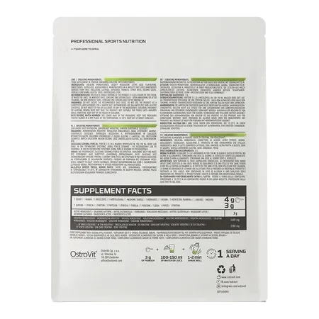 OstroVit Creatina Monohidratada 500 g Green Apple – Calidad Europea para Fuerza y Rendimiento