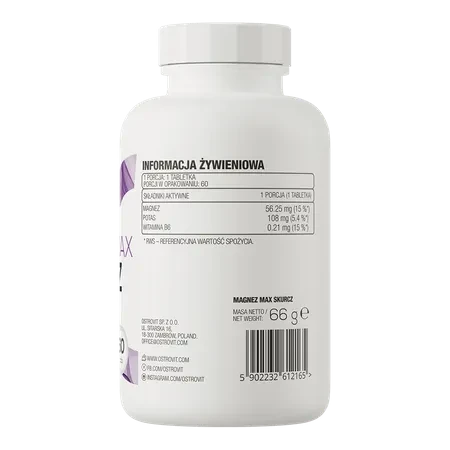 OstroVit Magnesio B6 Max Skurcz Extreme 60 Tabs – Fórmula Anticalambre de Alta Potencia para Deportistas