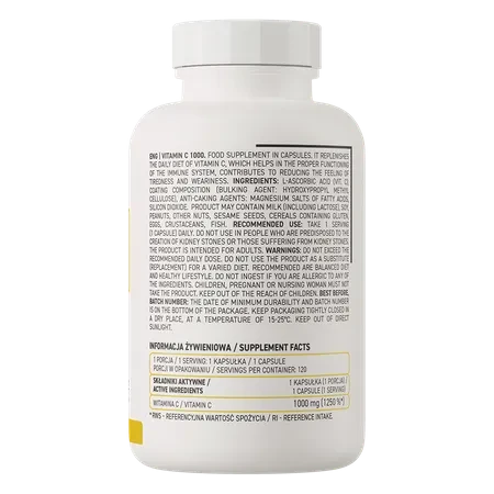 OstroVit Vitamina C 1000 mg 120 Cápsulas – Ácido L-Ascórbico Puro para Deporte, Inmunidad y Colágeno