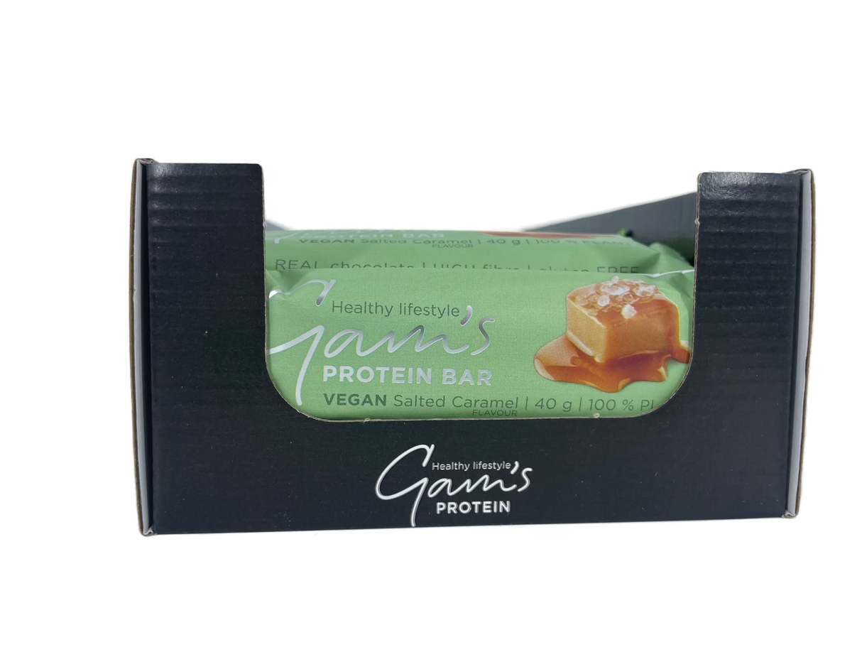 Gam's Barra Proteína Vegana 40 g – Sabor Caramelo Salado, Plant-Based Sin Gluten