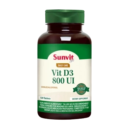 Sunvit Vitamina D3 800 UI 120 Tabs – Salud Ósea, Sistema Inmune y Bienestar, Suplemento Importado