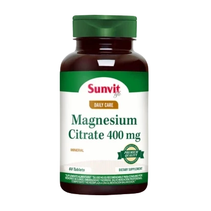 Sunvit Magnesio Citrato 400 mg 60 Tabs – Alta Absorción para Músculos, Nervios y Sueño Reparador
