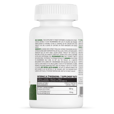 OstroVit Guarana 90 Tabs – Extracto Natural de Guaraná para Energía, Foco y Rendimiento