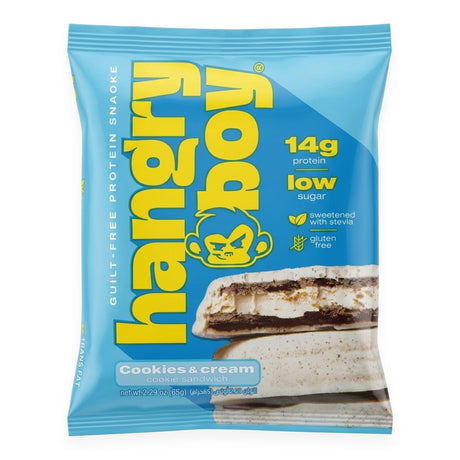 Galleta proteica Hangry Boy Your Goal sabor Cookies and Cream 65g - 14 g de proteína por porción, sin gluten - vista frontal del envase