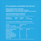 Información nutricional de Alusweet Líquido 270ml. Detalle de cero calorías e ingredientes endulzantes.