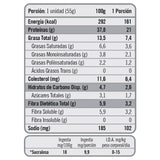Tabla nutricional de Barra Bite Black & White. Detalle de proteínas, calorías y carbohidratos por porción.