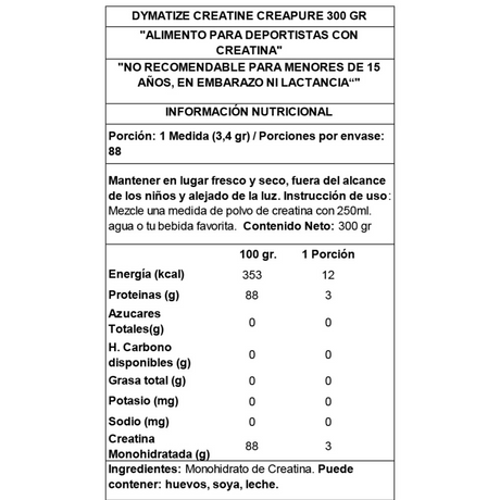 informacion nutricional de la creatina de dymatize