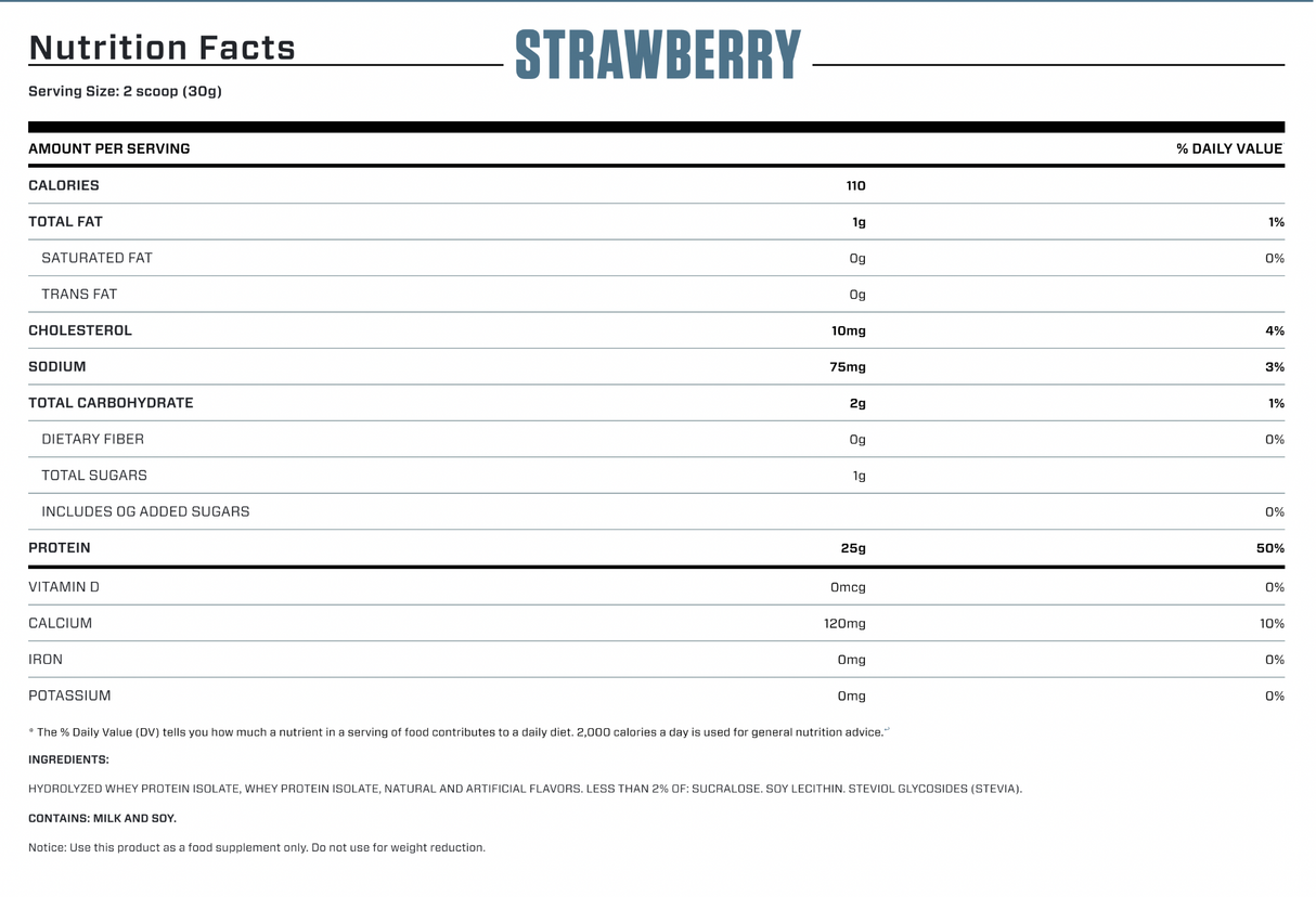 imagen de informacion nutricional de la proteina iso 100 sabor strawberry 