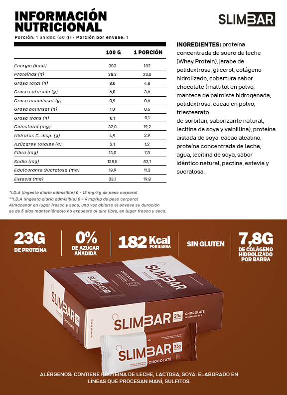 Barra de proteína Slimbar chocolate ( 12 unidades)