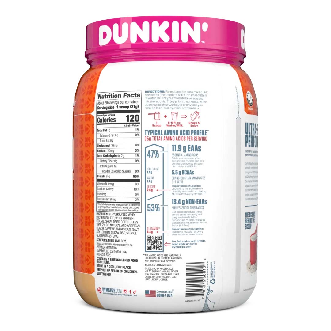 ISO 100 Dunkin 1.4 LB | 25g Proteína Hidrolizada, Sin Lactosa, 20 Porciones